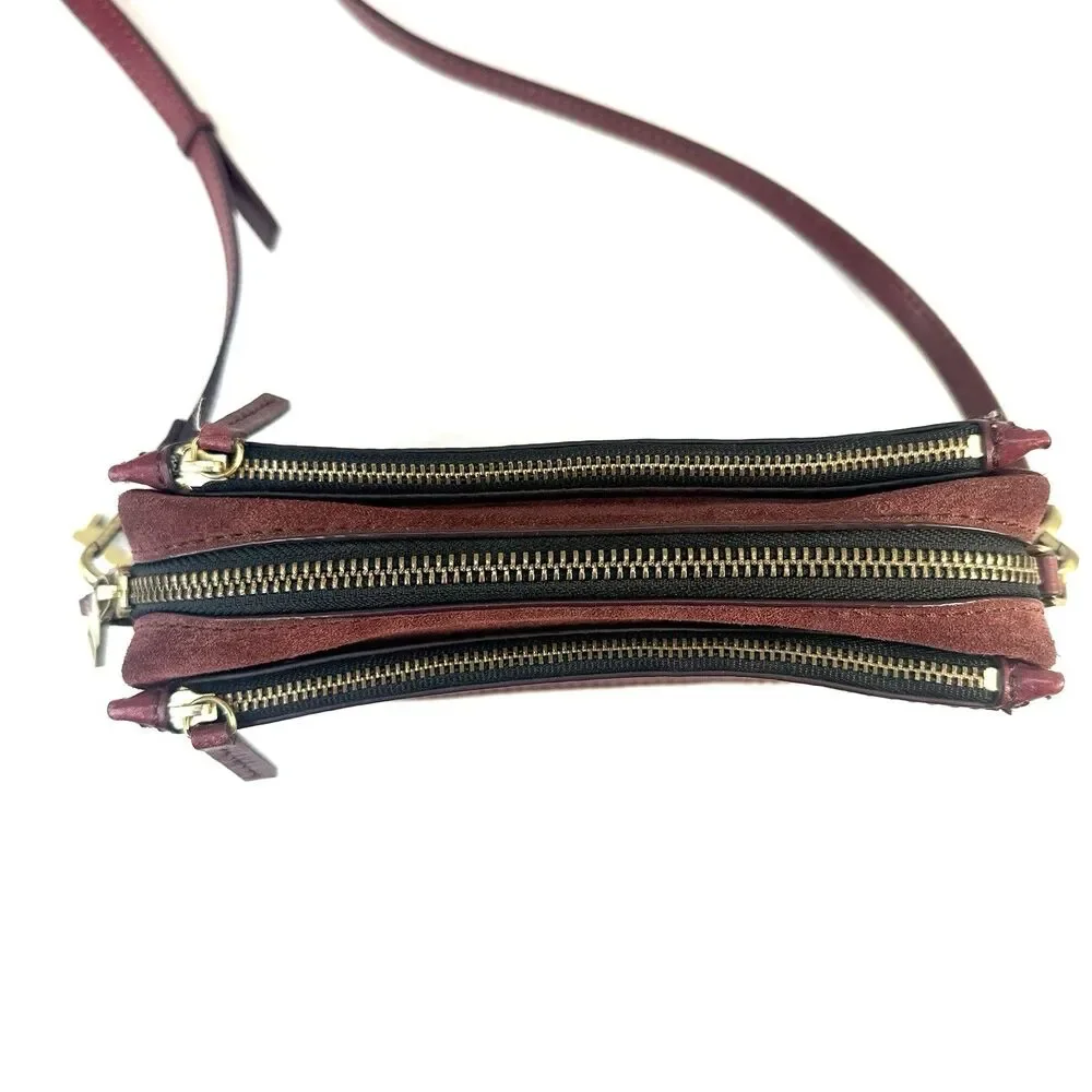 Fossil Campbell Purse Red Burgindy Leather and Suede Sling Bag Crossbody
